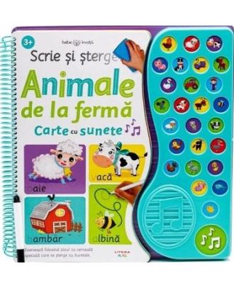 Scrie si sterge. Animale de la ferma. Carte cu sunete